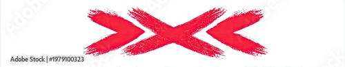 Three abstract red brushstrokes form a symmetrical shape on white