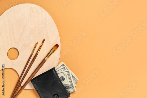Purse with money, palette a...