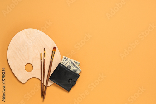 Purse with money, palette a...