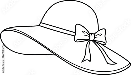 black and white line drawing of a hat with a bow