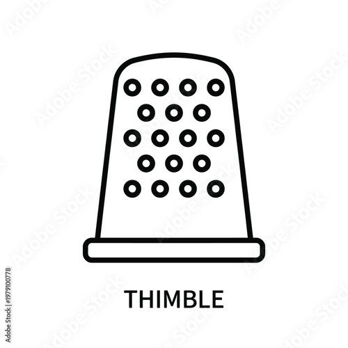 Vintage sewing thimble icon, black outline,  illustration, sewing tool