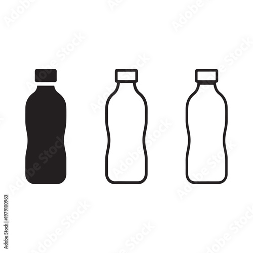 Three black and white bottle icons with varying fill styles