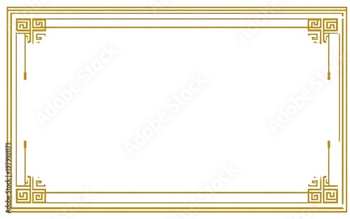 Rectangular ornate gold frame on white, with corner & side designs