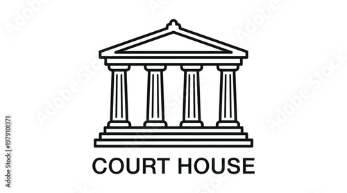 Court House Building Icon Vector, Law Government Office Symbol, Black Outline Illustration