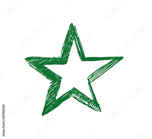 A green hand-drawn star against a white background; textured lines give it a rough look