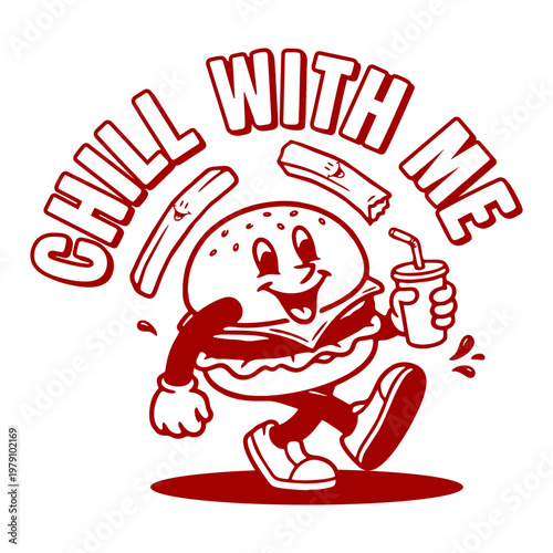 Funny cartoon character of burger Graphic Design for T shirt Street Wear and Urban Style	
