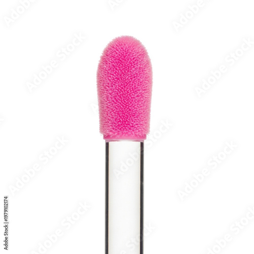 Pink Lip Gloss Applicator Wand with Fuzzy Flocked Tip Isolated on White Background
