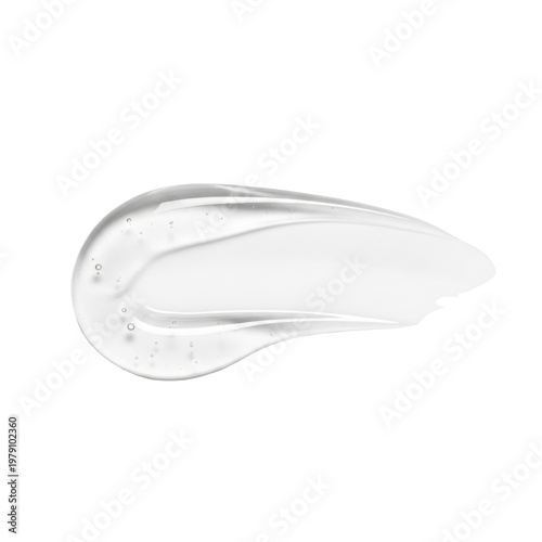 Clear cosmetic gel smear with air bubbles isolated on white background. Transparent skincare serum texture swatch.