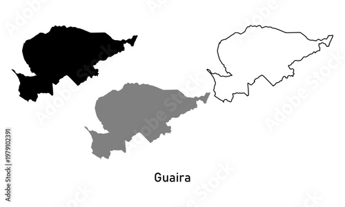 Map of Guaira Department, a region in Paraguay. Map in black, gray, and outline