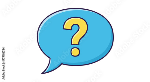 Blue speech bubble with question mark.