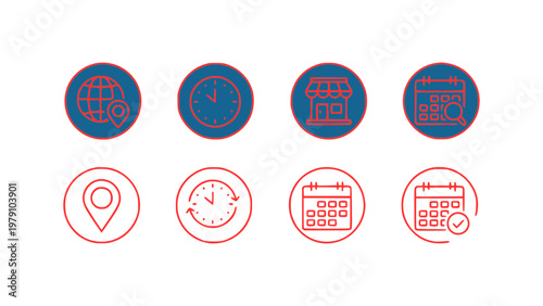Clock and calendar icons for scheduling, time management, and planning.