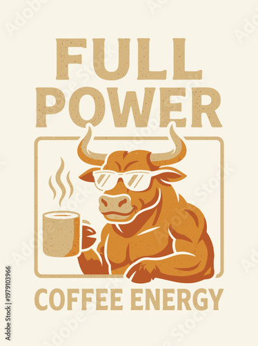 Brown cow wearing sunglasses drinking coffee.