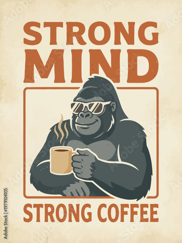 Gorilla Wearing Shades Holding Coffee Mug.