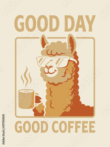 Llama Wearing Glasses Holding Coffee.