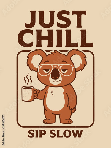 Koala Holding Coffee Mug Glasses.