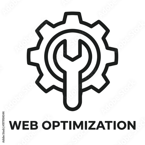 Web Optimization Gear Icon Vector, Black and White SEO Symbol, Website Development Logo