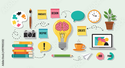 Brain Inside Light Bulb Idea Concept.