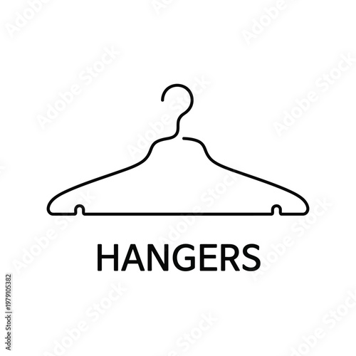 Clothing Hanger Vector Icon, Black Outline Style, Fashion Illustration for Laundry or Closet Organization