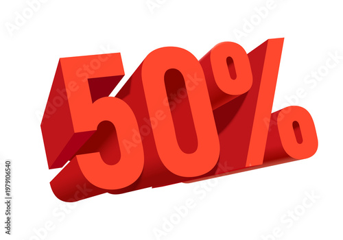 Fotografía Red 3D 50% text on transparent background for promotion design, 50% text PNG