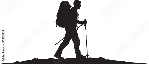 Hiking silhouette, trekking vector, backpacker icon, adventure travel