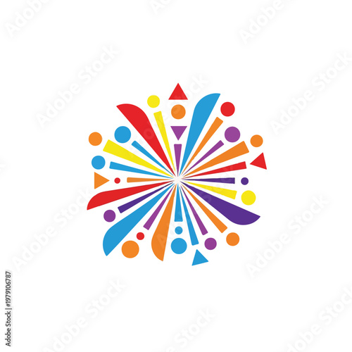 Colorful Abstract Geometric Shapes Radial Pattern.