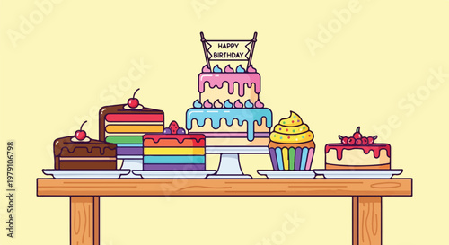 Colorful assorted sweet dessert cakes.