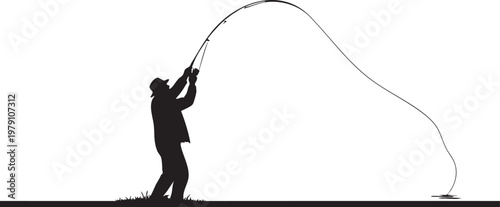 Businessman, fishing hook, vector silhouette, commercial illustration, black and white