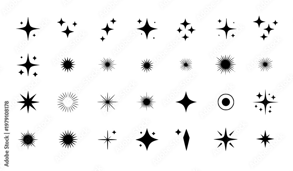 Fototapeta premium A collection of black starburst icons and clipart on a white background