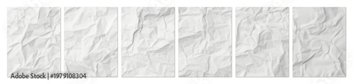 Blank white crumpled and creased paper poster texture set  on white background