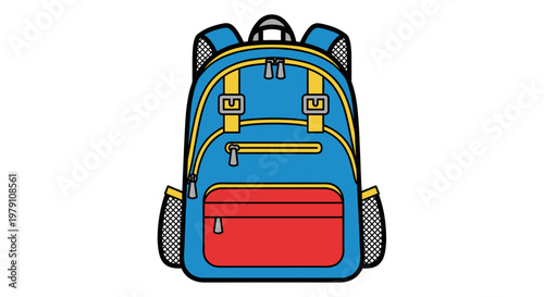 Colorful Backpack with Red Pocket.