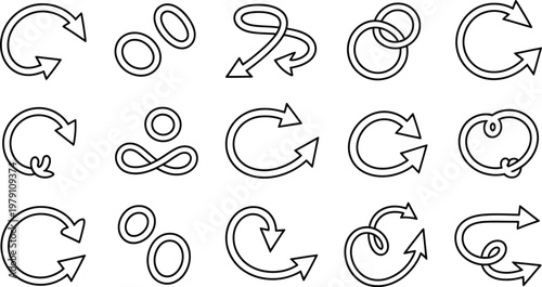 Collection of various circular arrow icons and symbols for graphic design  rotation and direction indicators