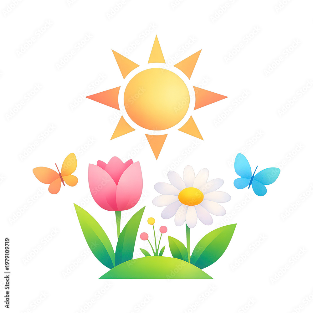 Fototapeta premium PNG Vibrant nature scene with flowers.