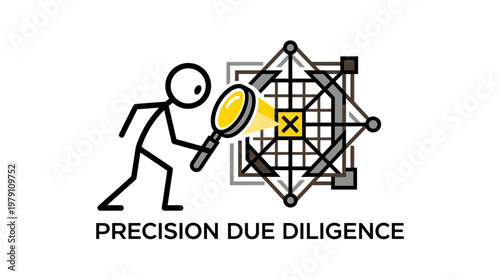 Stick Figure Examining Geometric Diagram with Magnifying Glass
