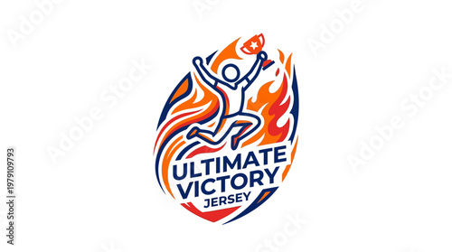 Ultimate Victory Jersey Logo Athlete Celebrating with Trophy