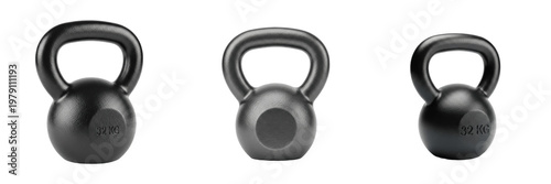 Cast Iron Kettlebell isolated on white background, Poids Russe, Pesa Rusa, Crossfit Training, Gym Strength Equipment, Professional Fitness Gear.