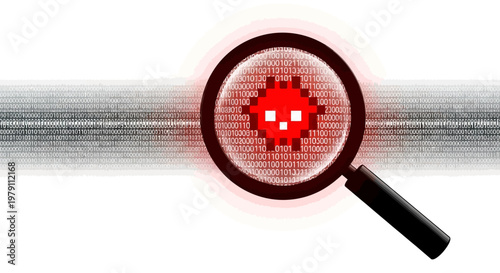 Virus malware spyware digital magnifying glass search