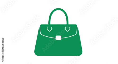 Green Handbag with Handle and Clasp.