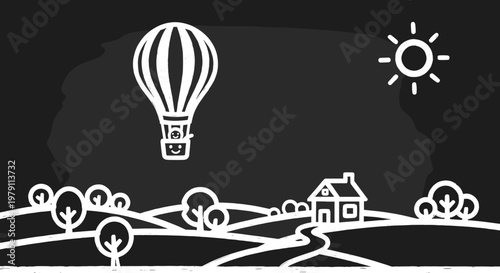 Hot air balloon flying high.