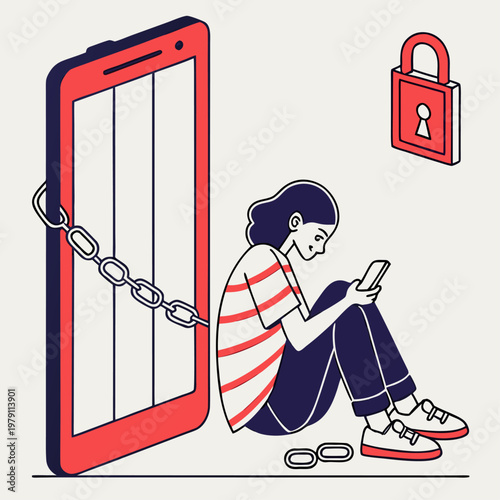 Social Media Addiction Concept – Trapped in Smartphone Vector