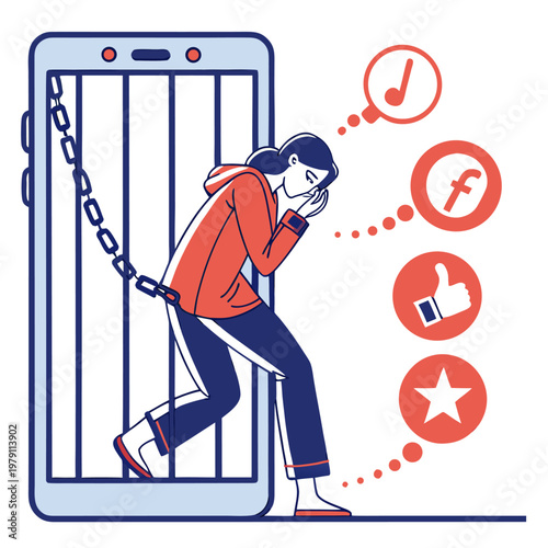 Social Media Addiction Concept – Trapped in Smartphone Vector