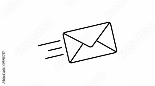 Flying mail envelope line icon sending email message.