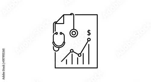 Healthcare finance analysis with stethoscope and growth chart icon