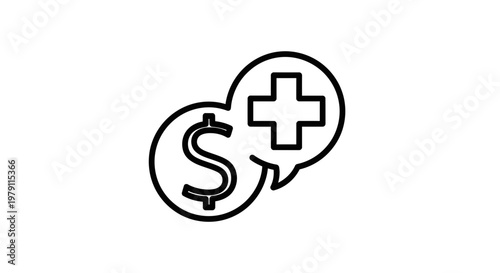 Healthcare Costs Icon: Dollar Sign and Plus Symbol in Speech Bubbles