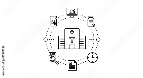 Healthcare Technology and Medical Data Analysis Concept with Hospital Icon