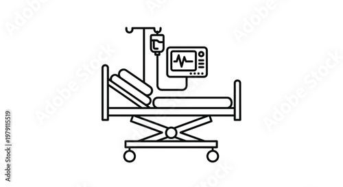 Hospital Bed with Medical Equipment Icon
