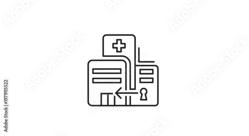Hospital Building Icon with Keyhole and Arrow, Healthcare Security Concept