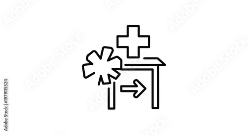 Hospital Entrance Icon with Star of Life and Arrow, Medical Building Symbol