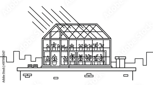 Greenhouse Structure With Plants Inside.