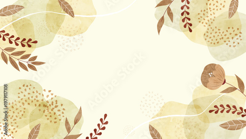 秋の植物と葉の水彩背景フレーム ノスタルジックな空気感の飾り枠
