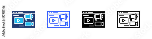 Video Marketing Multiple Style Icon Set Collection Pack Web Banner Vector 
